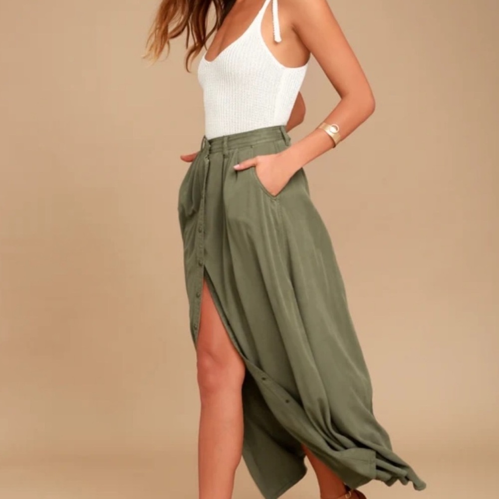 Pistola Khaki Olive Dreen Maxi Skirt